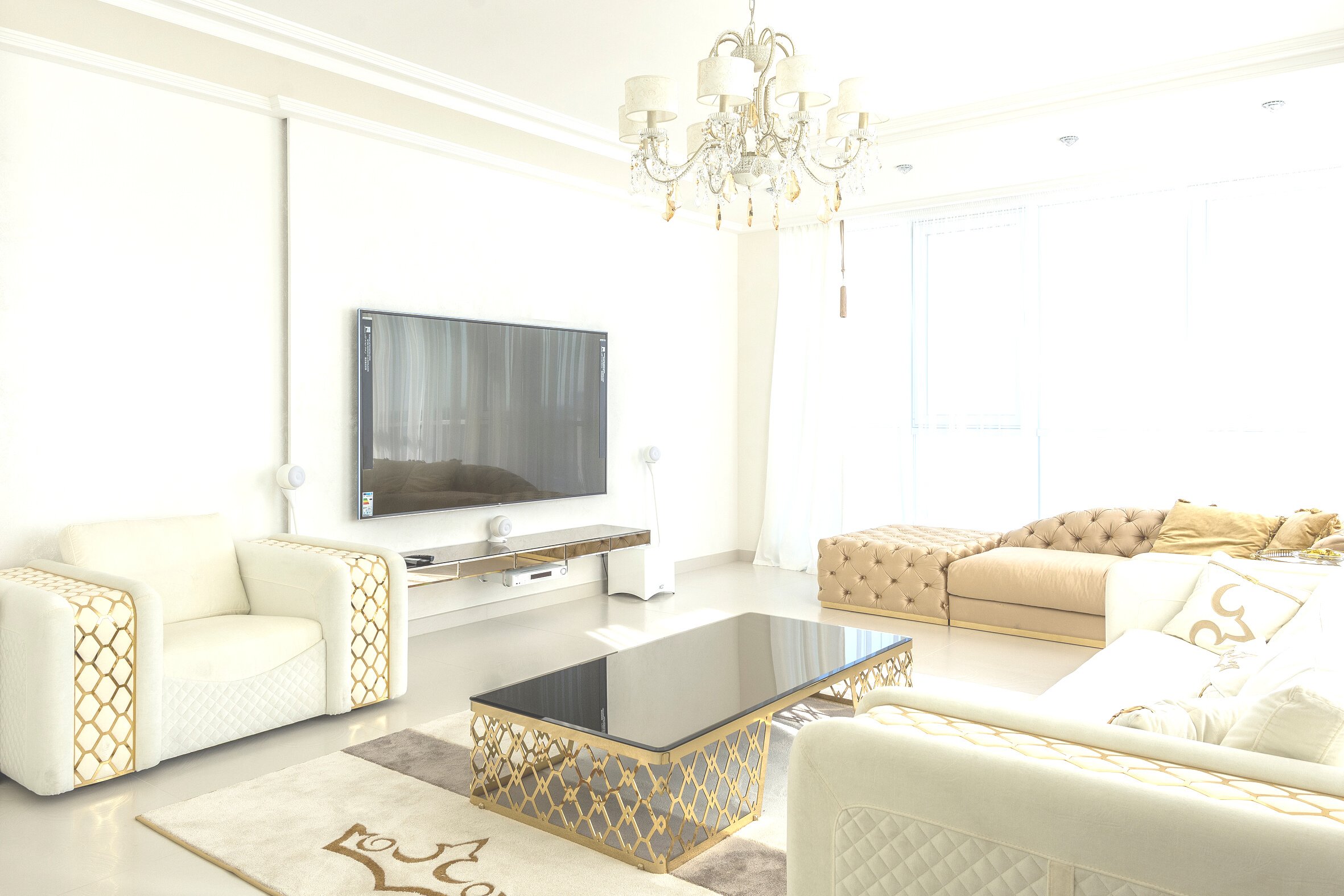 Luxury living room with modern light furniture